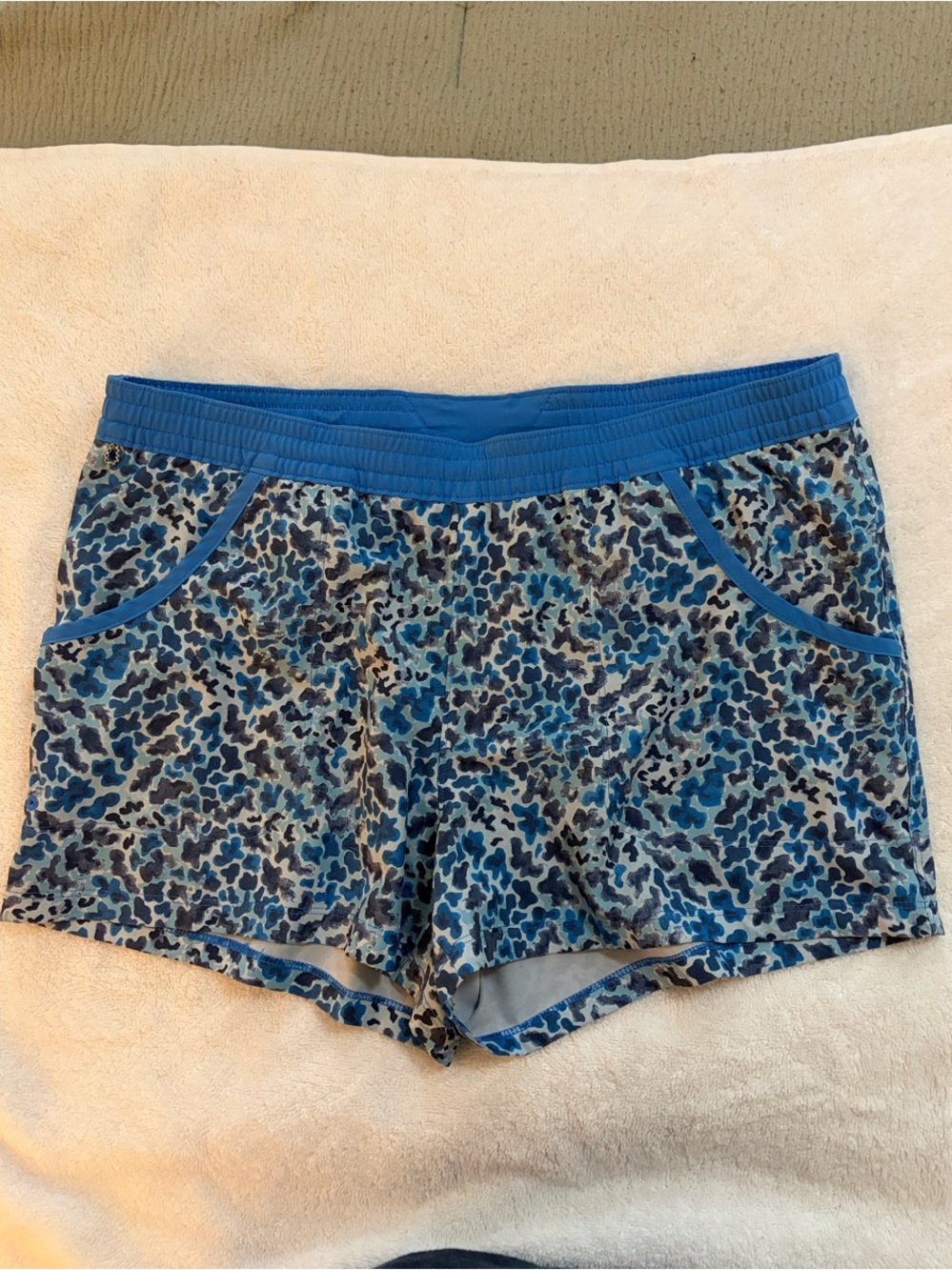 Columbia Blue Multi-Pattern Athletic Shorts with Elastic Waistband
